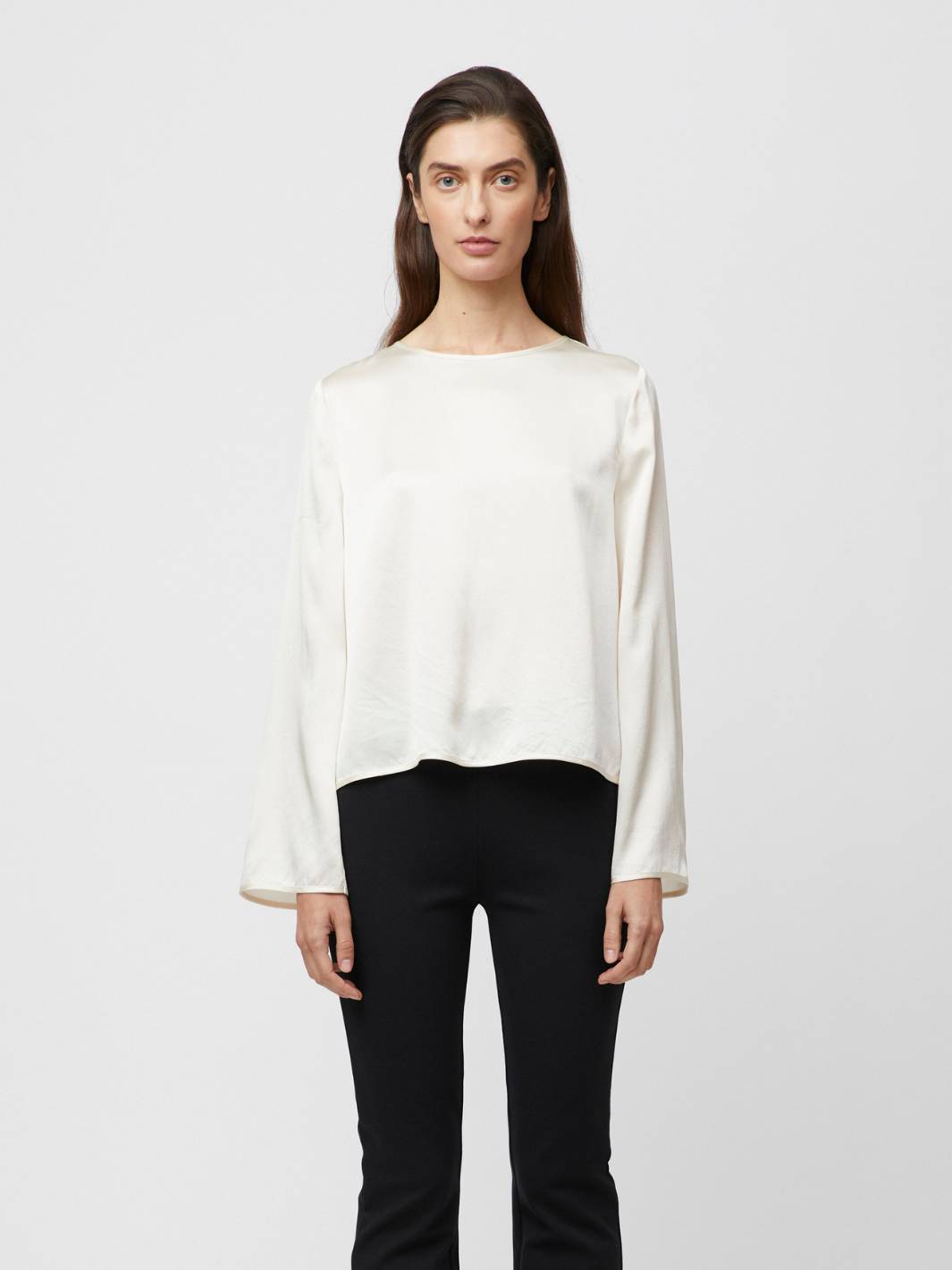 Fall Winter Spring Summer Blouses Bluse | Anouk Simple Longe Sleeve Silk Blouse Winter Cream