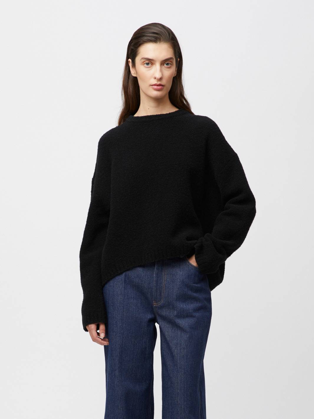 Fall Winter Spring Summer Sweaters Genser | Boucle Cocoon Roundneck Jet Black