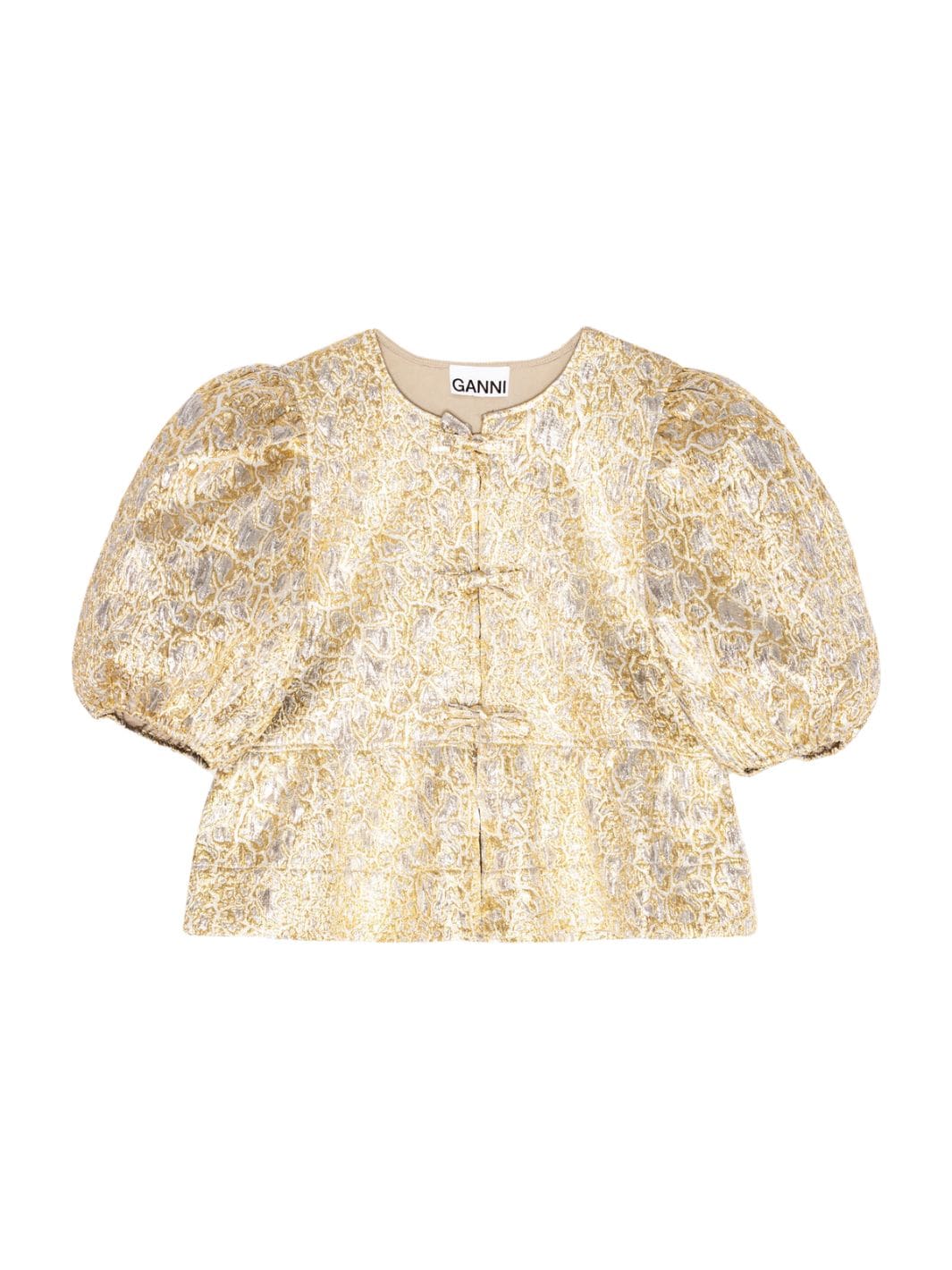 Ganni Blouses Topp | Metallic Cloque Peplum Blouse