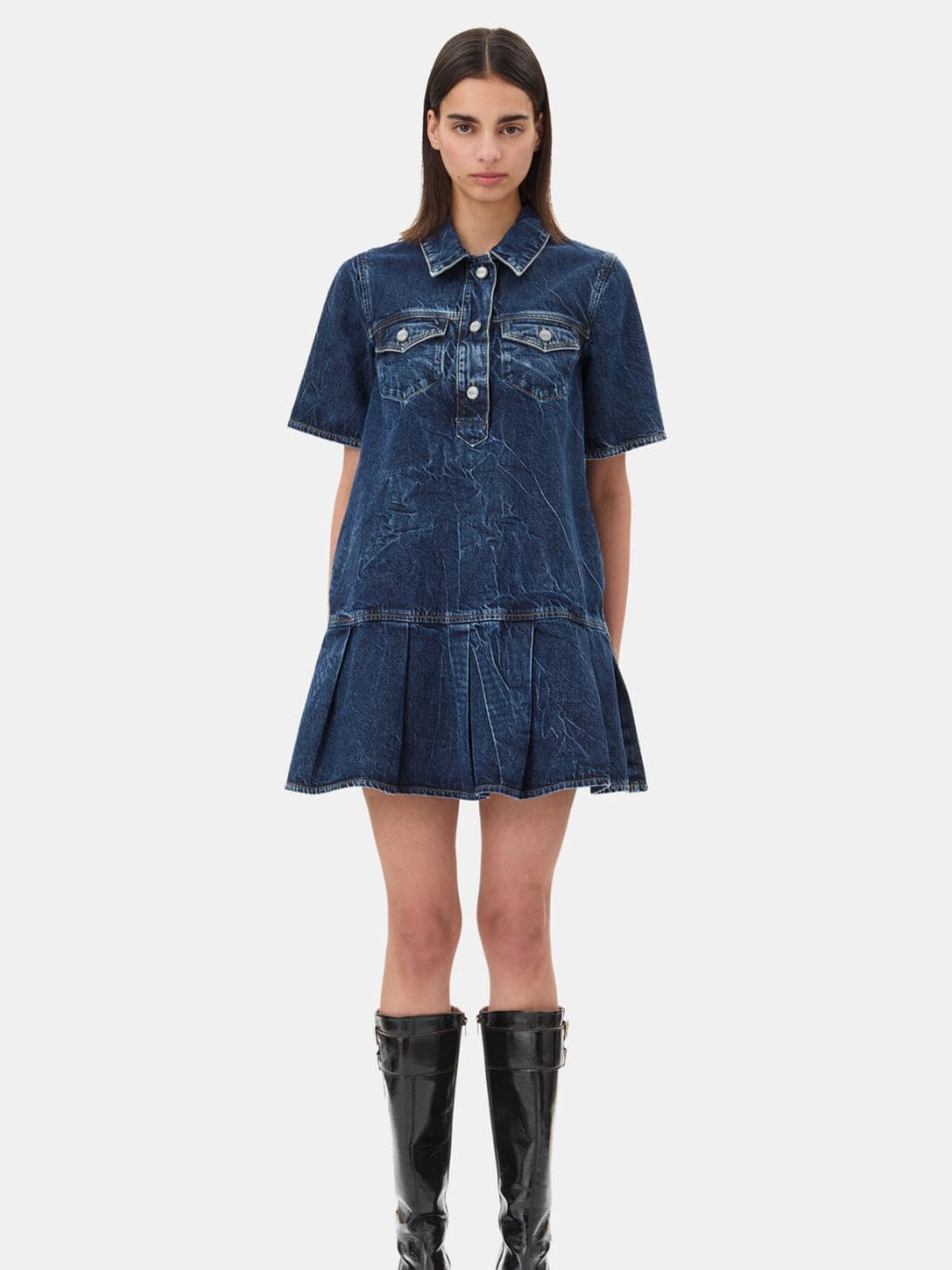 Ganni Dresses Kjole | Crinkled Future Denim Mini Dress