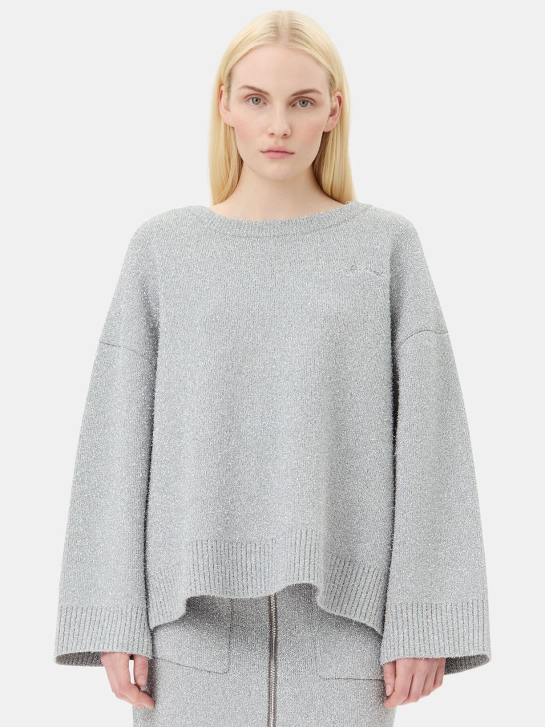 Ganni Sweaters Genser | Sparkle Doubleface O-Neck Silver