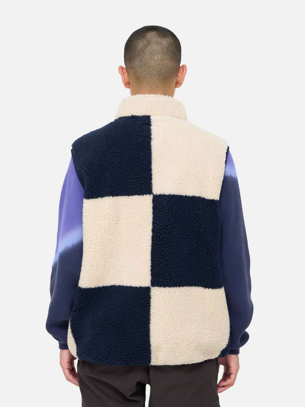 Gramicci Outerwear Vest | Checkered Sherpa Vest Natural/Navy