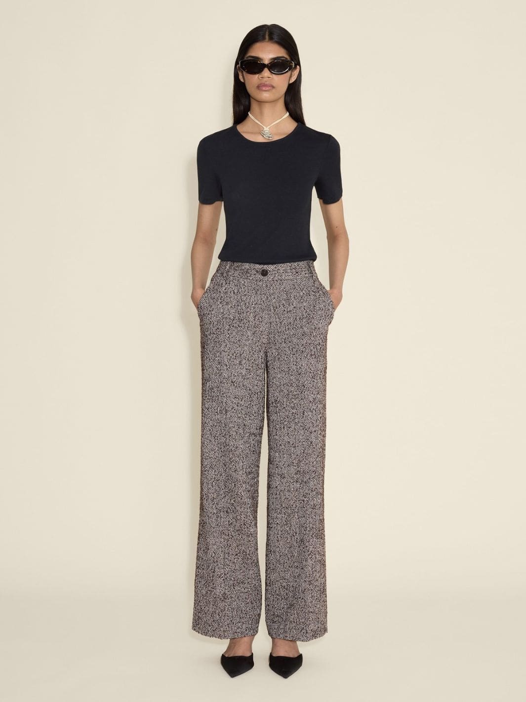 Holzweiler Bukser 38 / Brun melert Bukse | Emi Herringbone Trouser Brown Mix