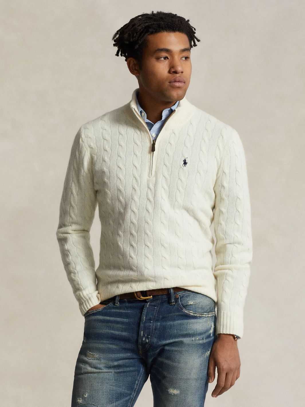 Polo Ralph Lauren Knit Genser | Cable Cashmere Half-Zip Cream