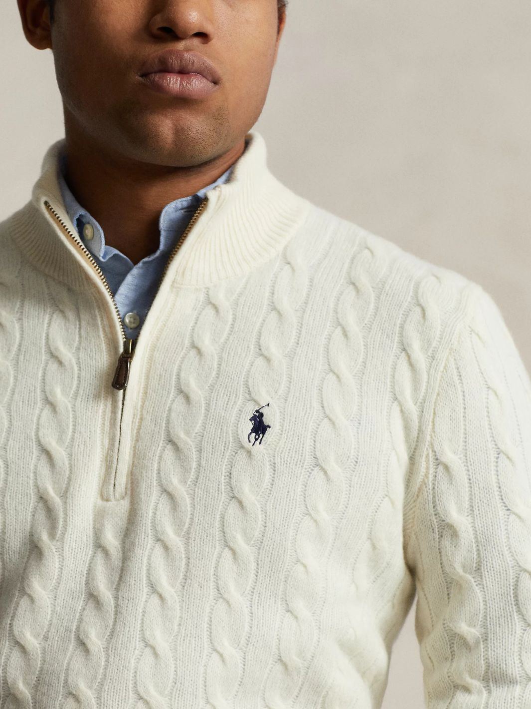 Polo Ralph Lauren Knit Genser | Cable Cashmere Half-Zip Cream