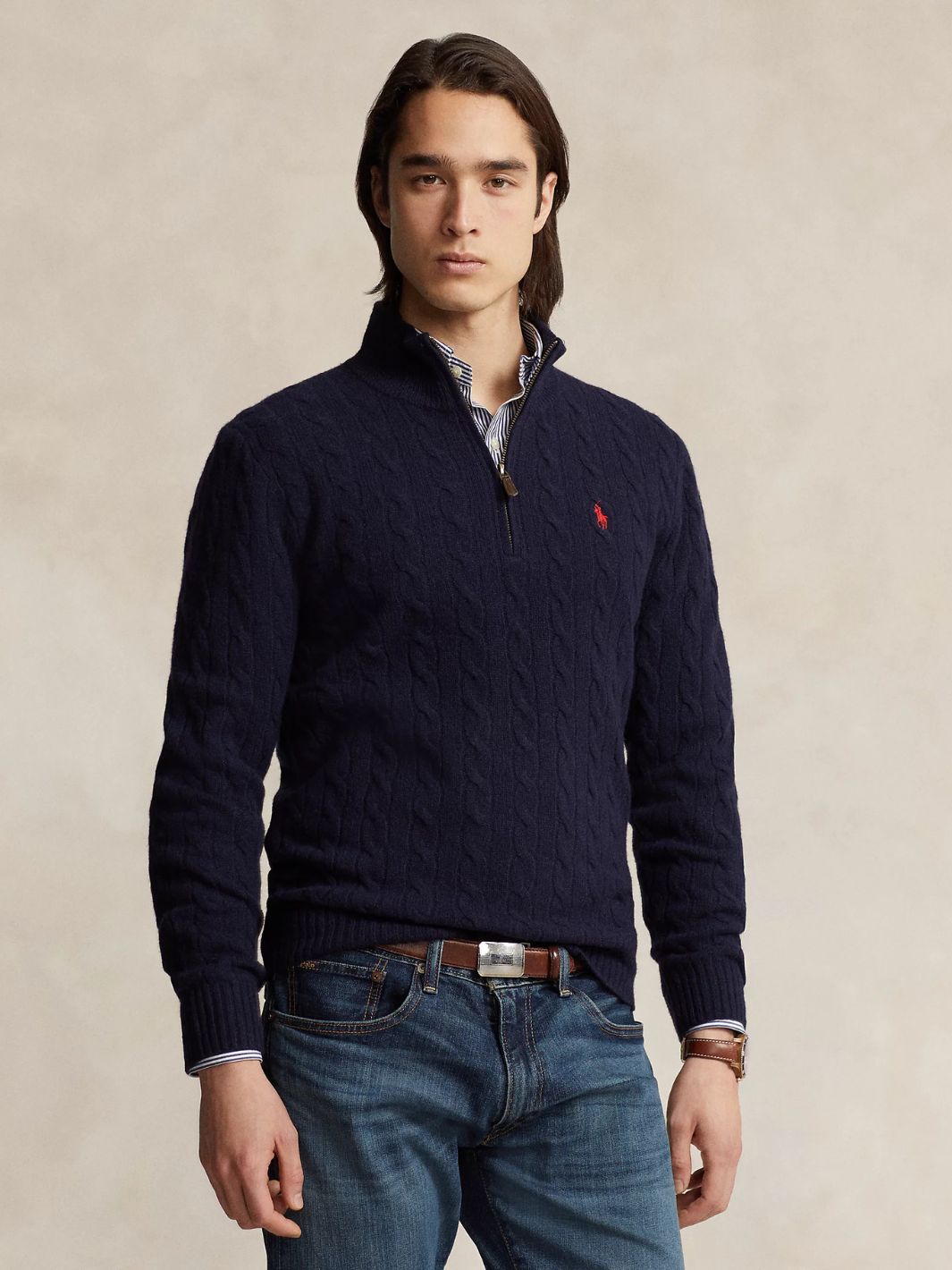 Polo Ralph Lauren Knit Genser | Cable Cashmere Half-Zip Navy