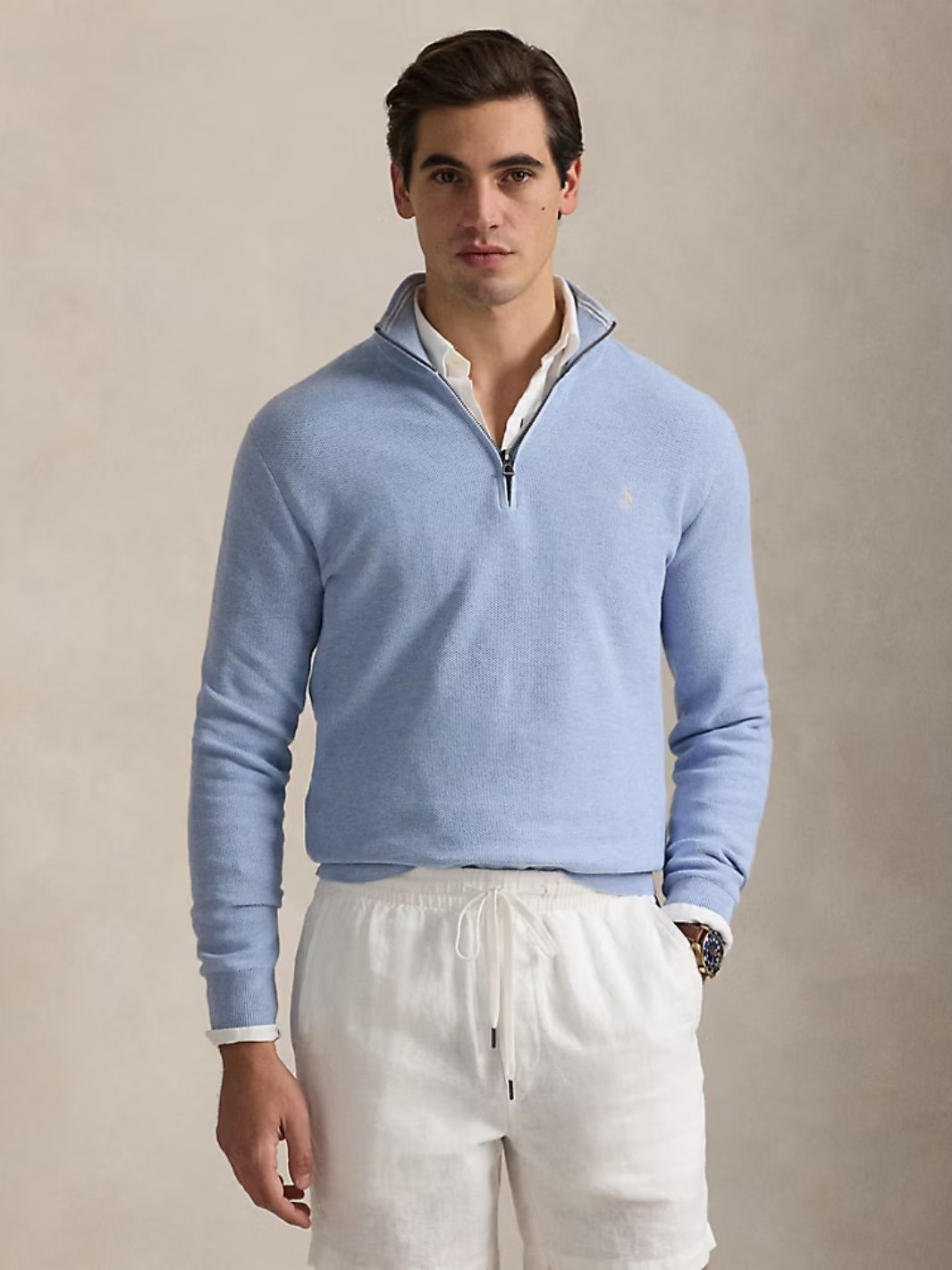 Polo Ralph Lauren Sweaters Genser | Half-Zip Neck Stripe Cotton Lyseblå