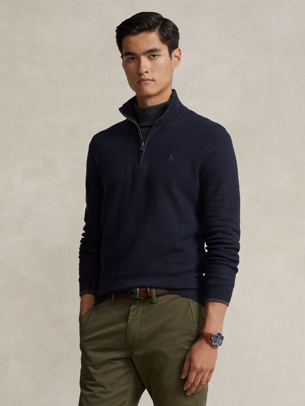 Polo Ralph Lauren Sweaters Genser | Half-Zip Neck Stripe Cotton Navy