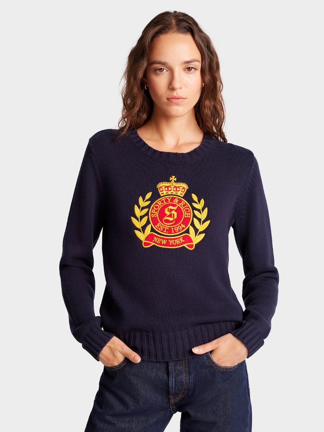 Sporty & Rich Knit Genser | NY Crest Knittet Crewneck